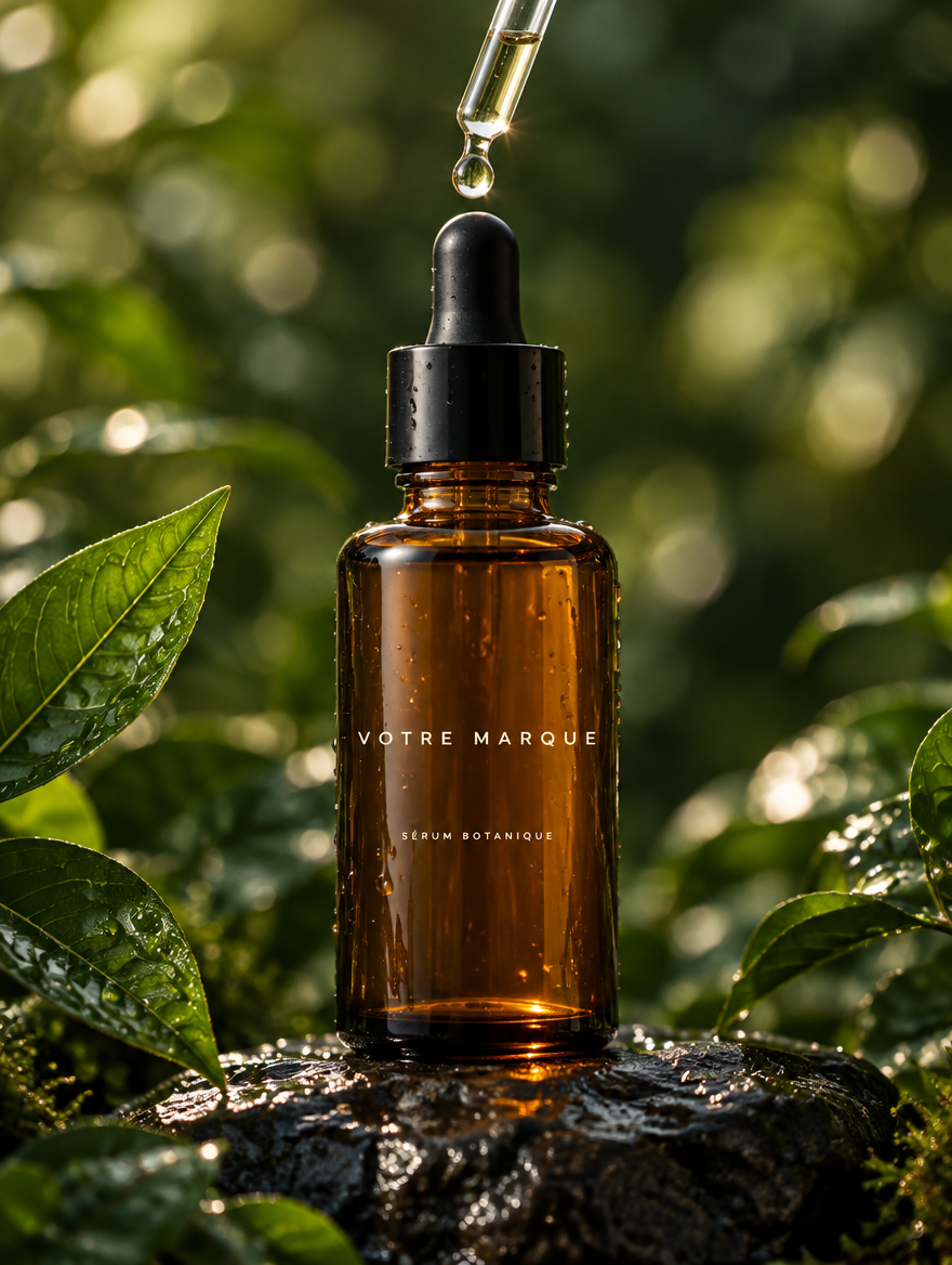 Visuel publicitaire concept — sérum botanique